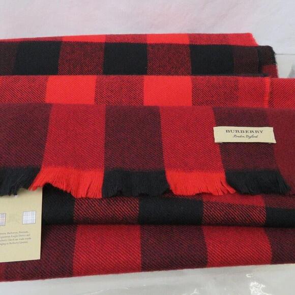 πNWOTπBurberry Lash Fringe Giant Red Wool Cashmere Nova Check Exploded Scarf 1 - Picture 5 of 12
